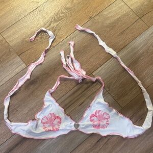 SHEIN Pink and White Halter Bikini Top